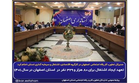 تعهد ایجاد اشتغال برای 80 هزار و 329 نفر در استان اصفهان در سال 1401