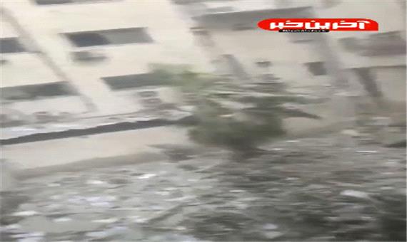 نخستین ویدئو از آپارتمان هدف قرار گرفته توسط موشک‌های جنگنده صهیونیستی در مرکز شهر غزه