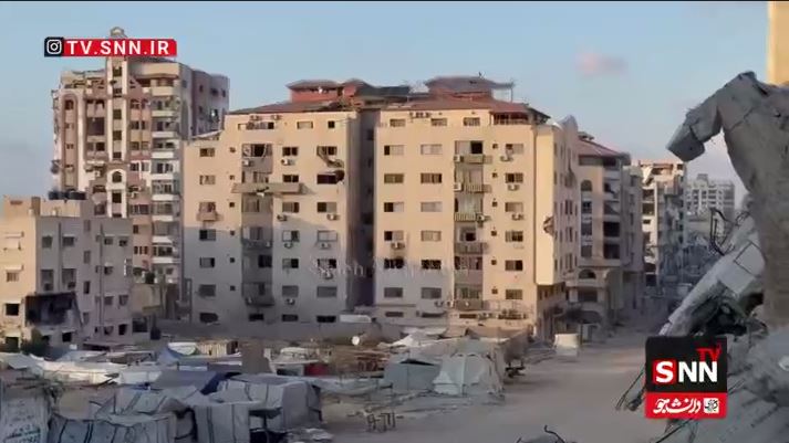 تصاویر لحظه بمباران برجی در غزه