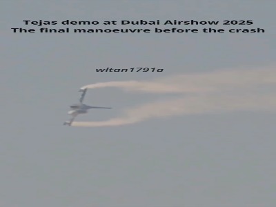 ویدیوی جدید و واضح از لحظه سقوط جنگنده هند در نمایشگاه دبی